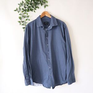 Bugatchi Men's OooHCotton Tech Blue Printed Long Sleeve Button Shirt Size XL